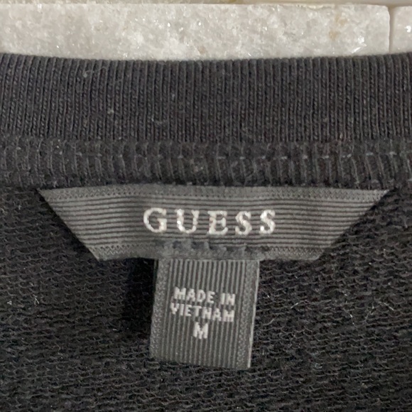 GUESS Black Lace Front with Nude Liner Crew Neck Pullover Sweater - Picture 3 of 6